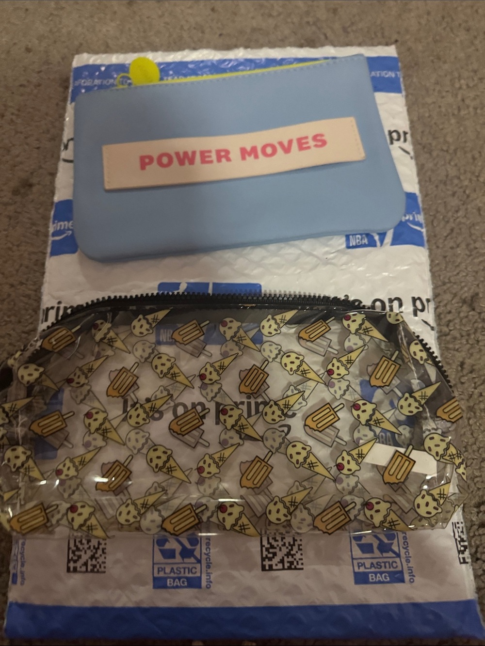 ipsy Light Blue & Pink "Power Moves" Cosmetic Pouch